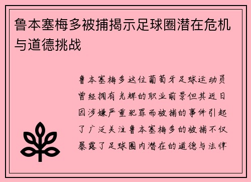 鲁本塞梅多被捕揭示足球圈潜在危机与道德挑战