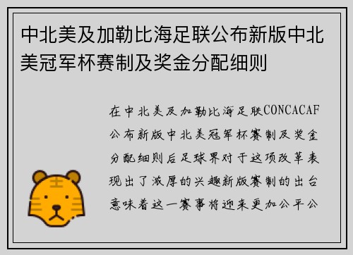 中北美及加勒比海足联公布新版中北美冠军杯赛制及奖金分配细则 中北美及加勒比海足联公布新版中北美冠军杯赛制及奖金分配细则