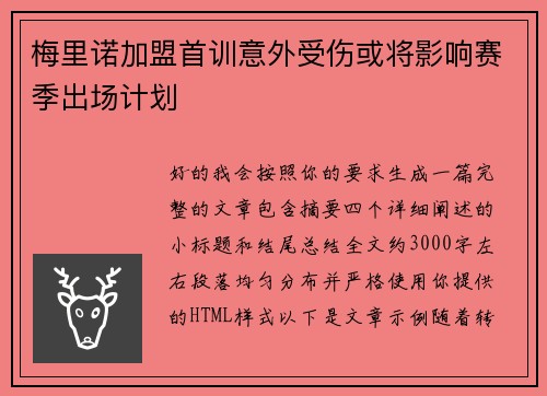 梅里诺加盟首训意外受伤或将影响赛季出场计划